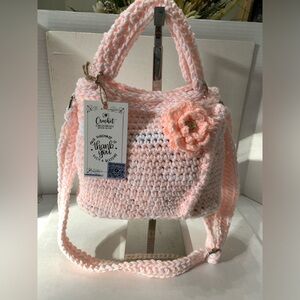 Handmade Pink and White Crocheted with Flower Detail